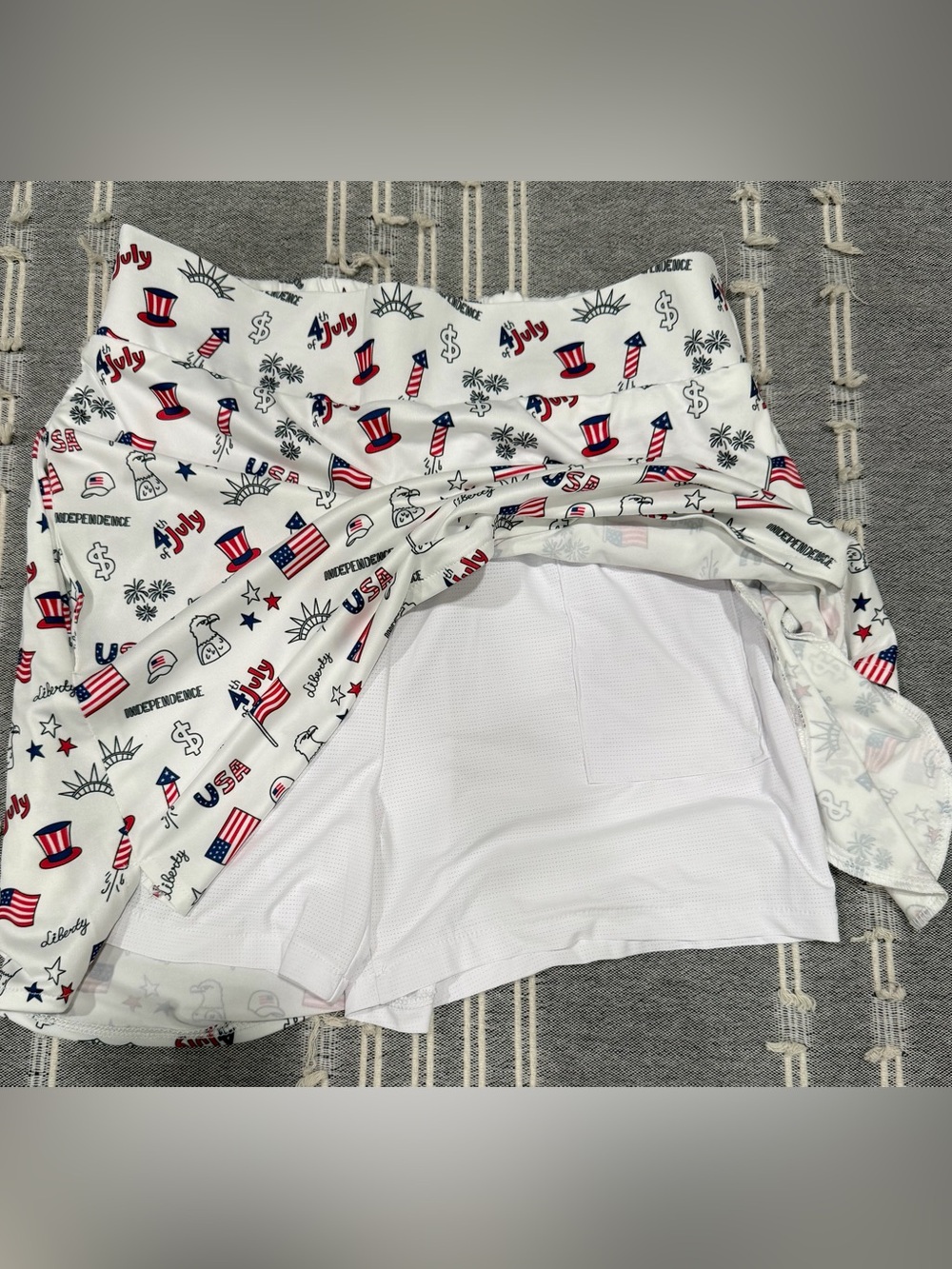 July 4th Patriotic Women's Golf Skirt with Built-In Shorts - Red/White/Blue - Picture 4 of 5